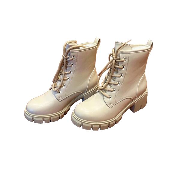 IDIFU IN2 Combat Boots Womens Ankle Boots Low Block Cute Stylish Casual Size 7 - Picture 3 of 5